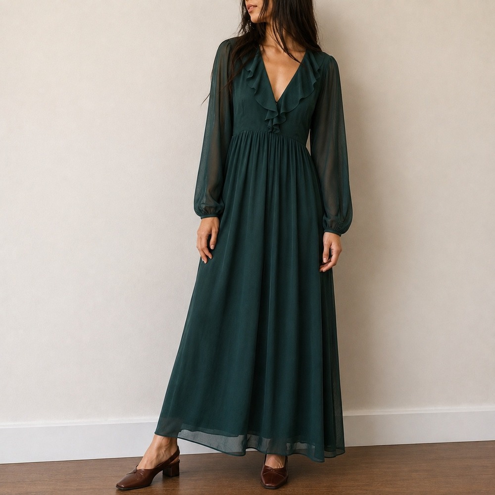 Wilfred Emerald Green Millie Dress Ruffle Chiffon Maxi Size 2 Fairycore